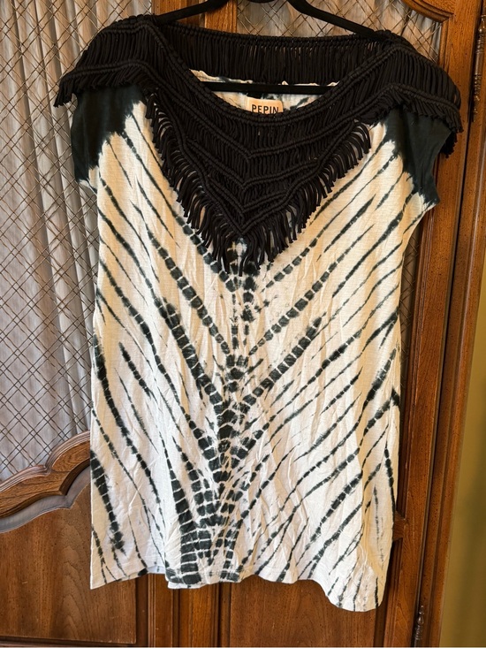 Pepin Tops - Pepin Tie Dye Macramé Fringe Tunic Top SIZE MEDIUM